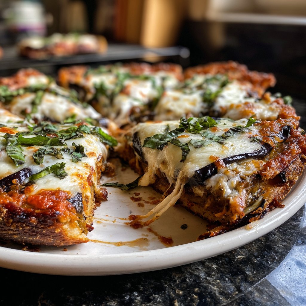 Pizza mit Aubergine und Mozzarella