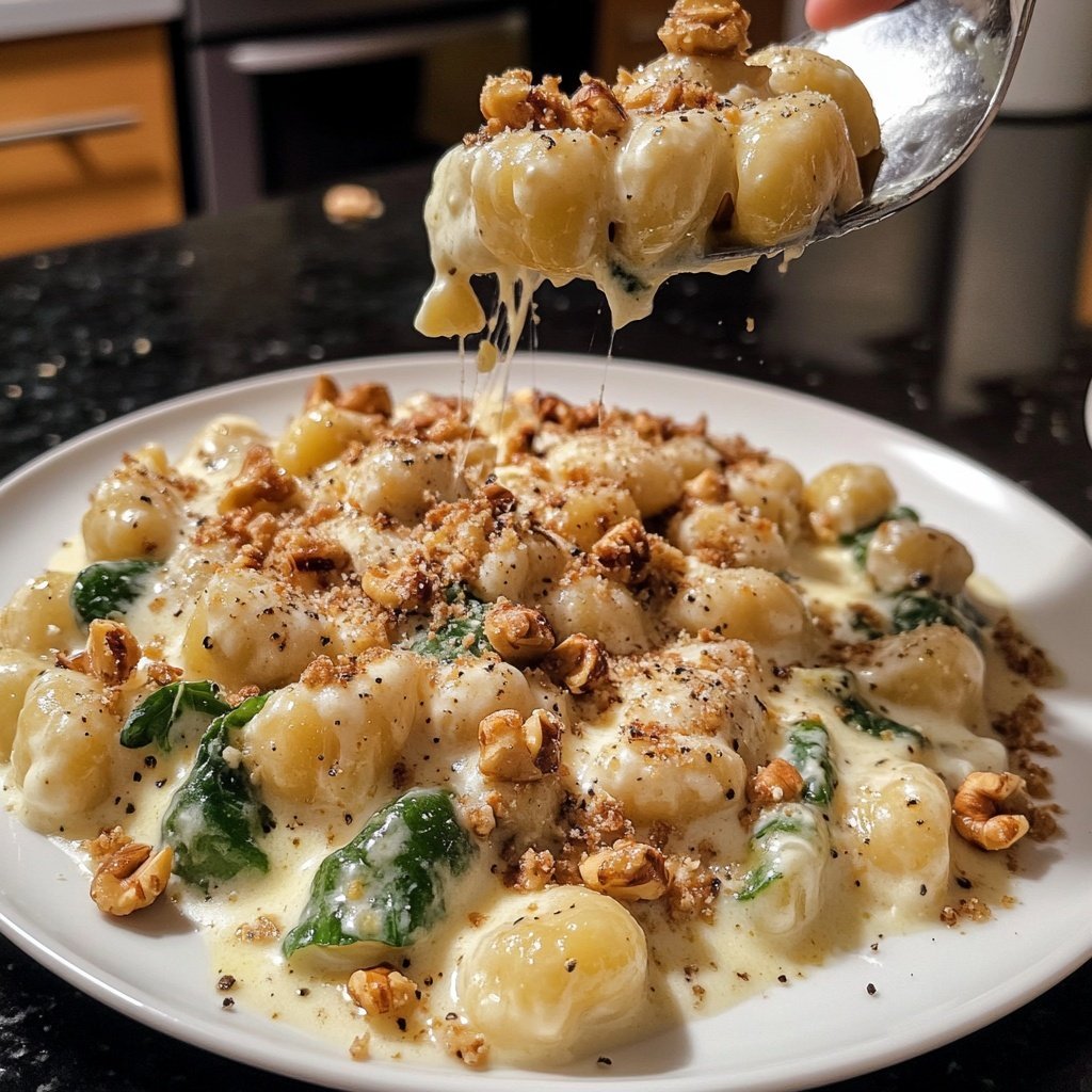 Grünkohl vegetarisch mit Gnocchi, Mascarpone, Gorgonzola und Walnüssen