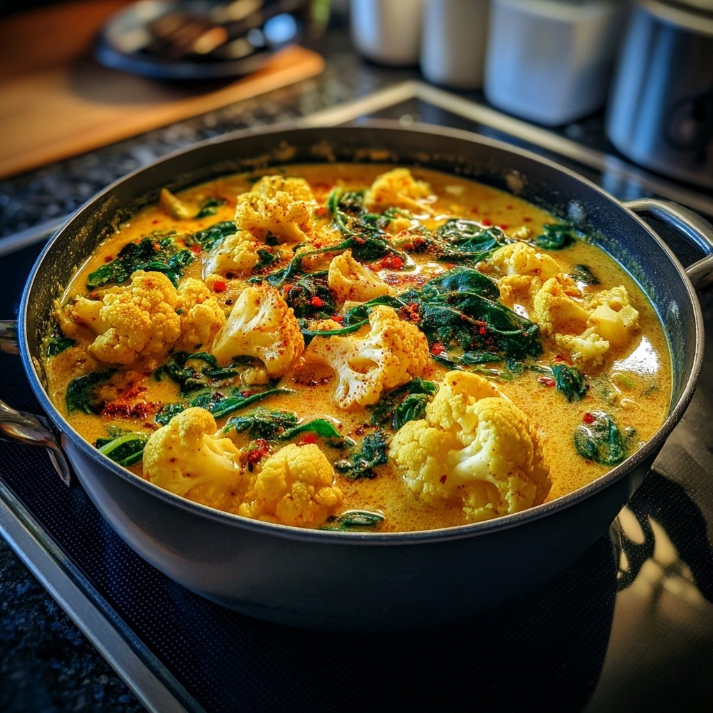 Blumenkohl Curry Mit Spinat